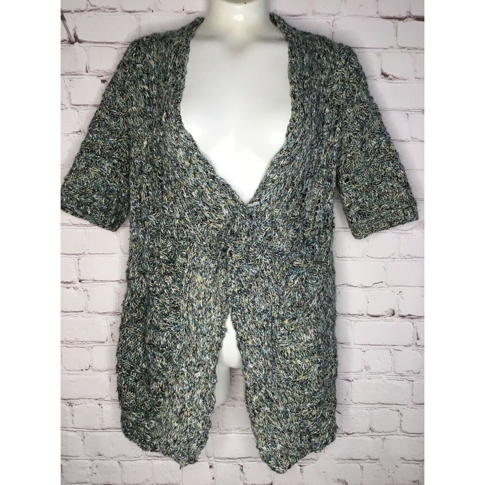 Anthropologie Moth Women XS Green Sweater Cardigan Split Back One Snap Short Slv